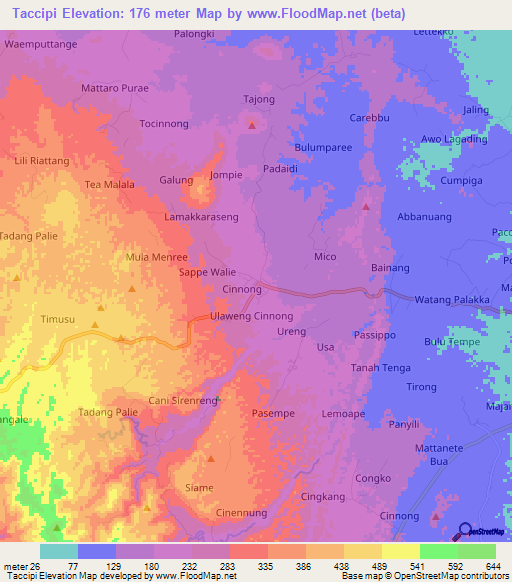 Taccipi,Indonesia Elevation Map