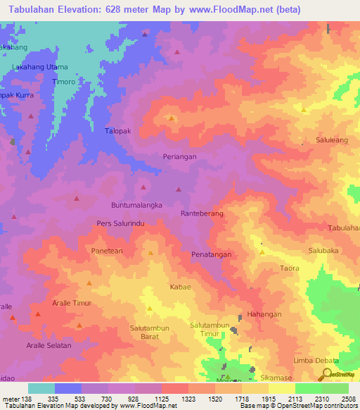 Tabulahan,Indonesia Elevation Map