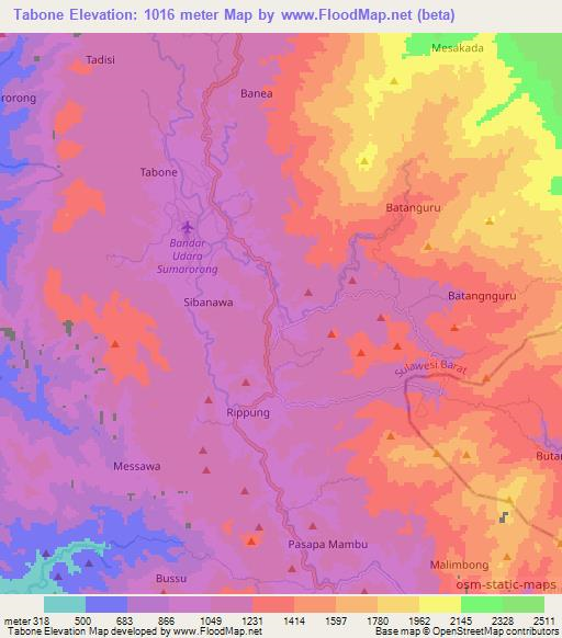 Tabone,Indonesia Elevation Map