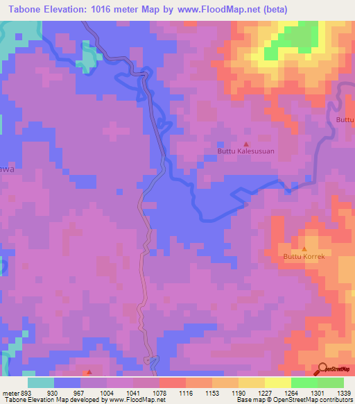 Tabone,Indonesia Elevation Map