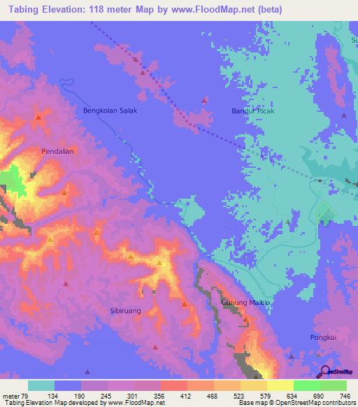 Tabing,Indonesia Elevation Map