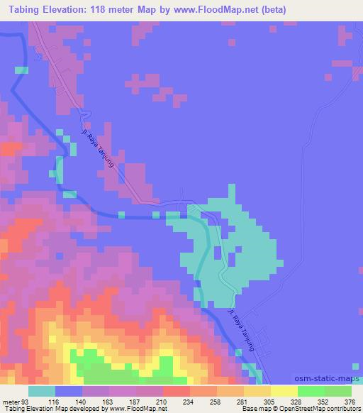 Tabing,Indonesia Elevation Map