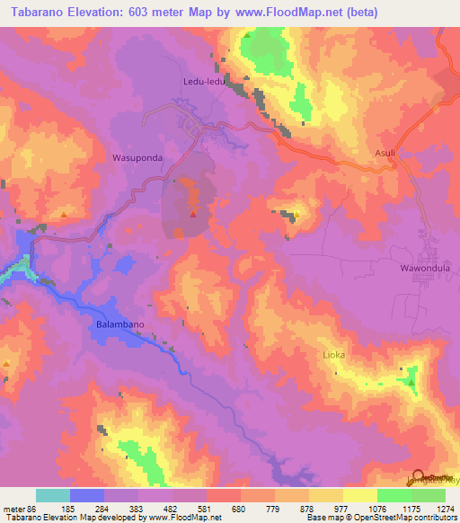 Tabarano,Indonesia Elevation Map