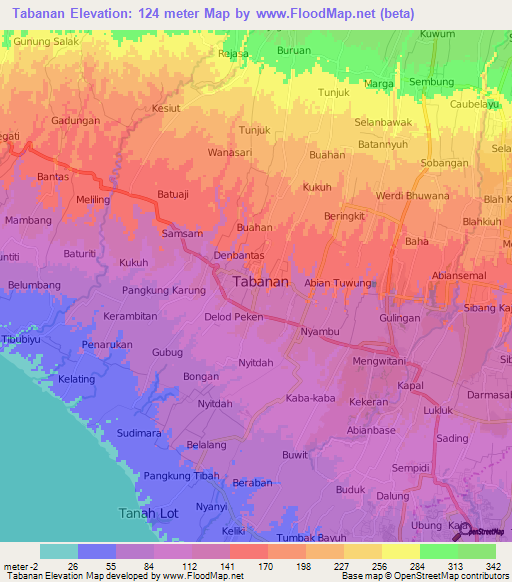 Tabanan,Indonesia Elevation Map