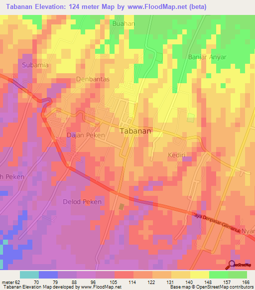 Tabanan,Indonesia Elevation Map