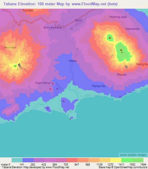 Tabana,Indonesia Elevation Map