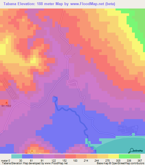 Tabana,Indonesia Elevation Map