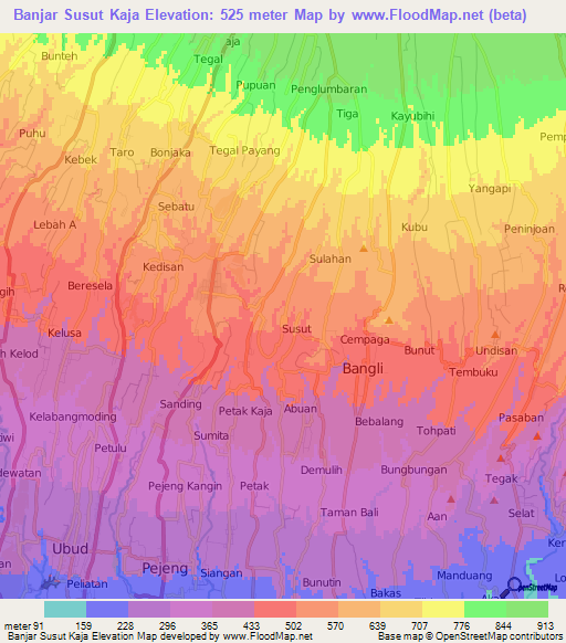 Banjar Susut Kaja,Indonesia Elevation Map