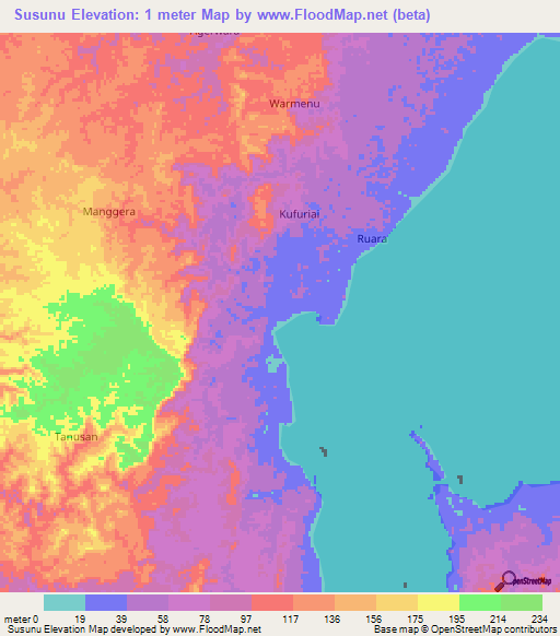 Susunu,Indonesia Elevation Map