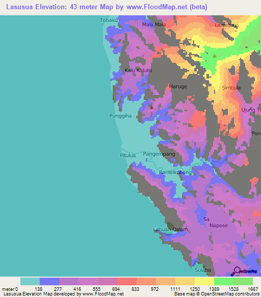 Lasusua,Indonesia Elevation Map