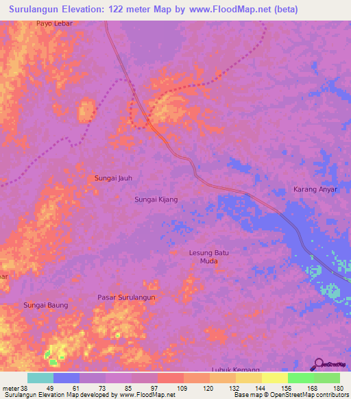 Surulangun,Indonesia Elevation Map