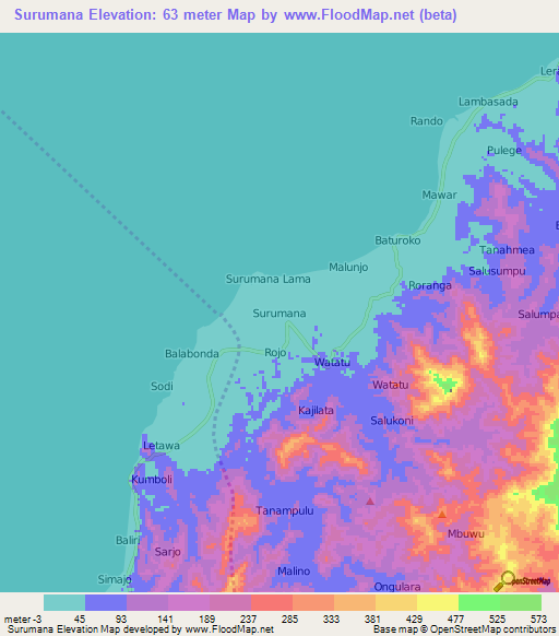 Surumana,Indonesia Elevation Map