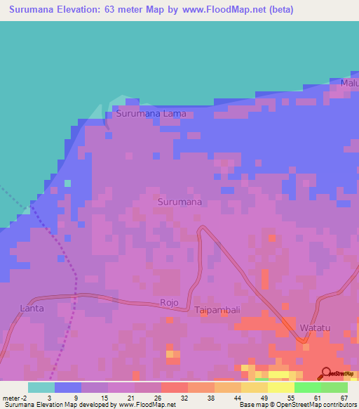 Surumana,Indonesia Elevation Map