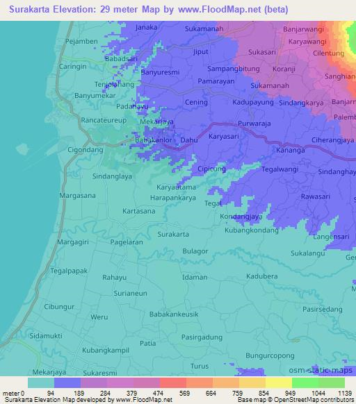Surakarta,Indonesia Elevation Map