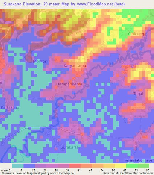 Surakarta,Indonesia Elevation Map
