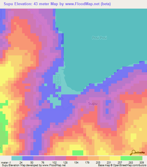 Supu,Indonesia Elevation Map