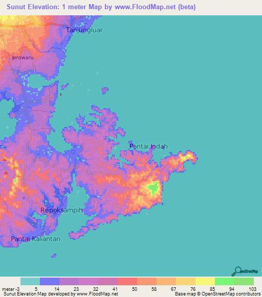 Sunut,Indonesia Elevation Map