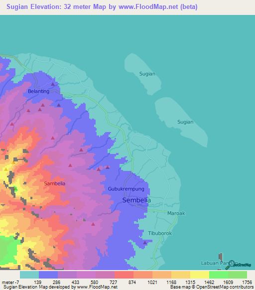 Sugian,Indonesia Elevation Map