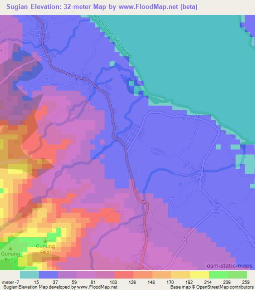 Sugian,Indonesia Elevation Map