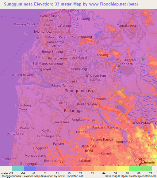 Sungguminasa,Indonesia Elevation Map