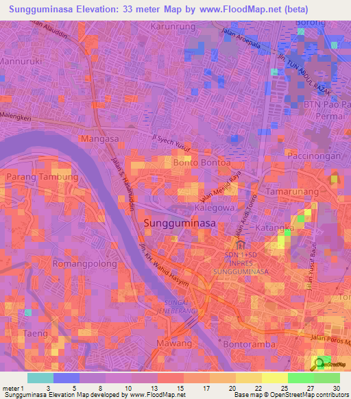 Sungguminasa,Indonesia Elevation Map