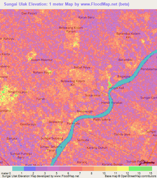 Sungai Ulak,Indonesia Elevation Map