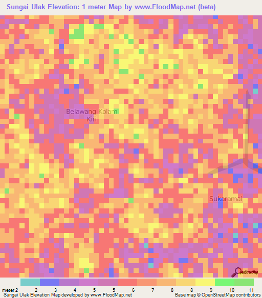 Sungai Ulak,Indonesia Elevation Map