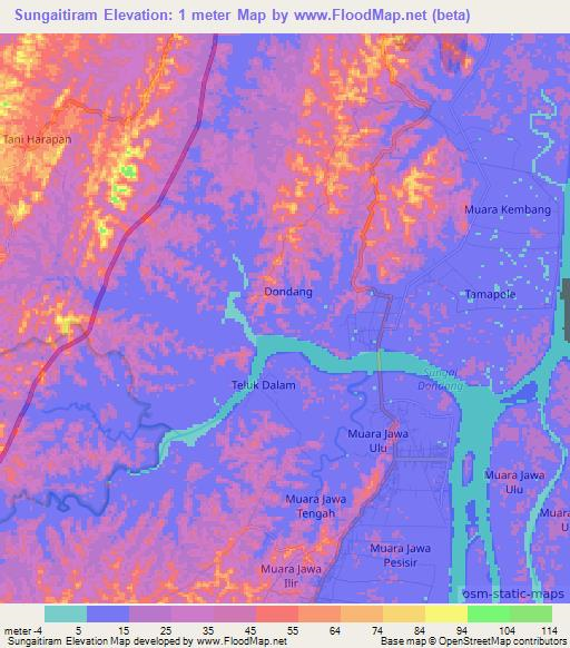 Sungaitiram,Indonesia Elevation Map