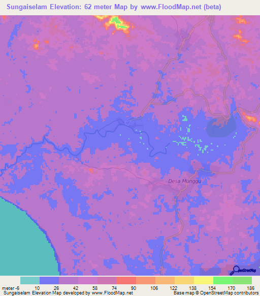 Sungaiselam,Indonesia Elevation Map