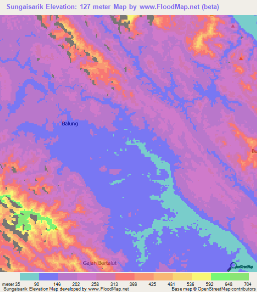 Sungaisarik,Indonesia Elevation Map