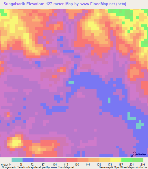 Sungaisarik,Indonesia Elevation Map