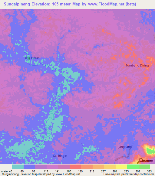 Sungaipinang,Indonesia Elevation Map