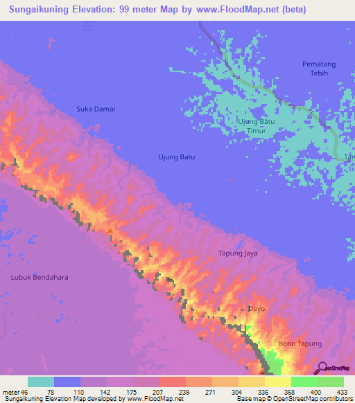 Sungaikuning,Indonesia Elevation Map