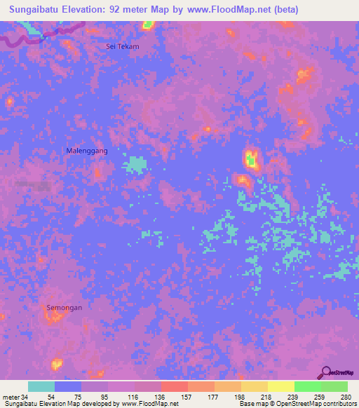 Sungaibatu,Indonesia Elevation Map