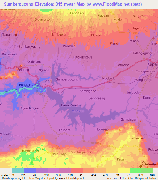 Sumberpucung,Indonesia Elevation Map