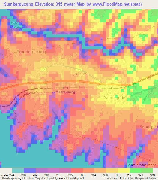 Sumberpucung,Indonesia Elevation Map