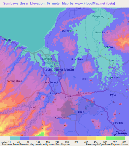 Sumbawa Besar,Indonesia Elevation Map