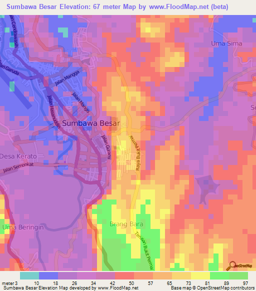 Sumbawa Besar,Indonesia Elevation Map