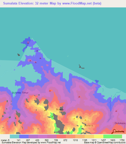 Sumalata,Indonesia Elevation Map