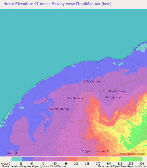 Huma,Indonesia Elevation Map