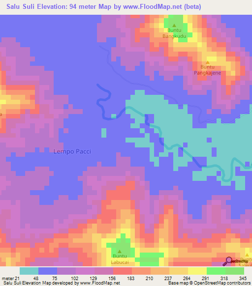 Salu Suli,Indonesia Elevation Map