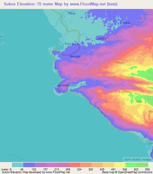 Sukon,Indonesia Elevation Map