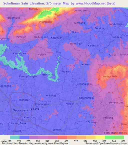 Sokoliman Satu,Indonesia Elevation Map
