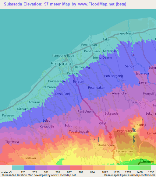 Sukasada,Indonesia Elevation Map