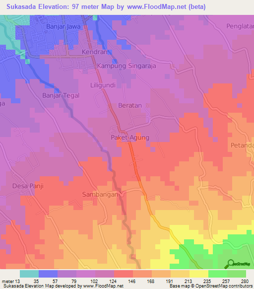 Sukasada,Indonesia Elevation Map