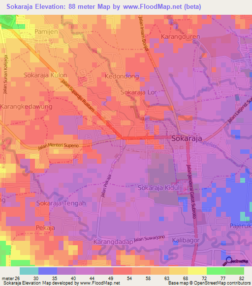 Sokaraja,Indonesia Elevation Map