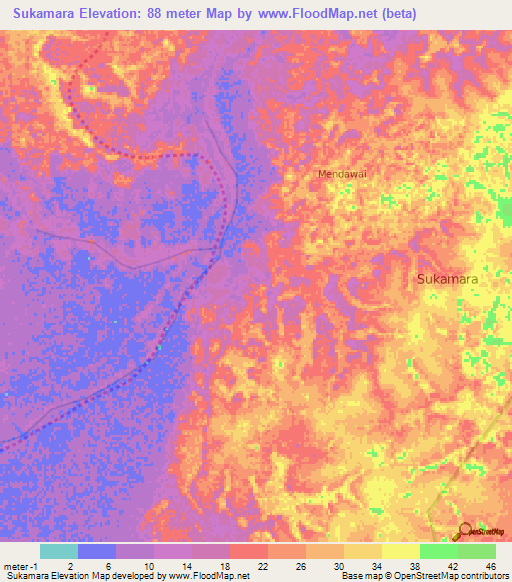 Sukamara,Indonesia Elevation Map