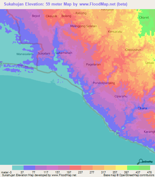 Sukahujan,Indonesia Elevation Map