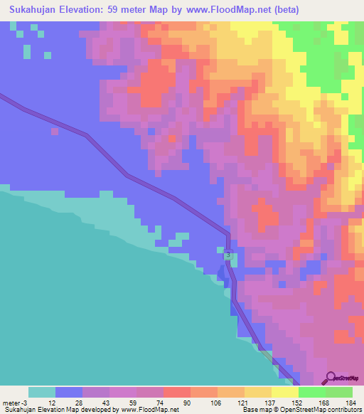 Sukahujan,Indonesia Elevation Map