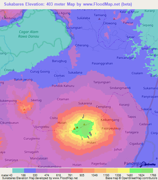 Sukabares,Indonesia Elevation Map